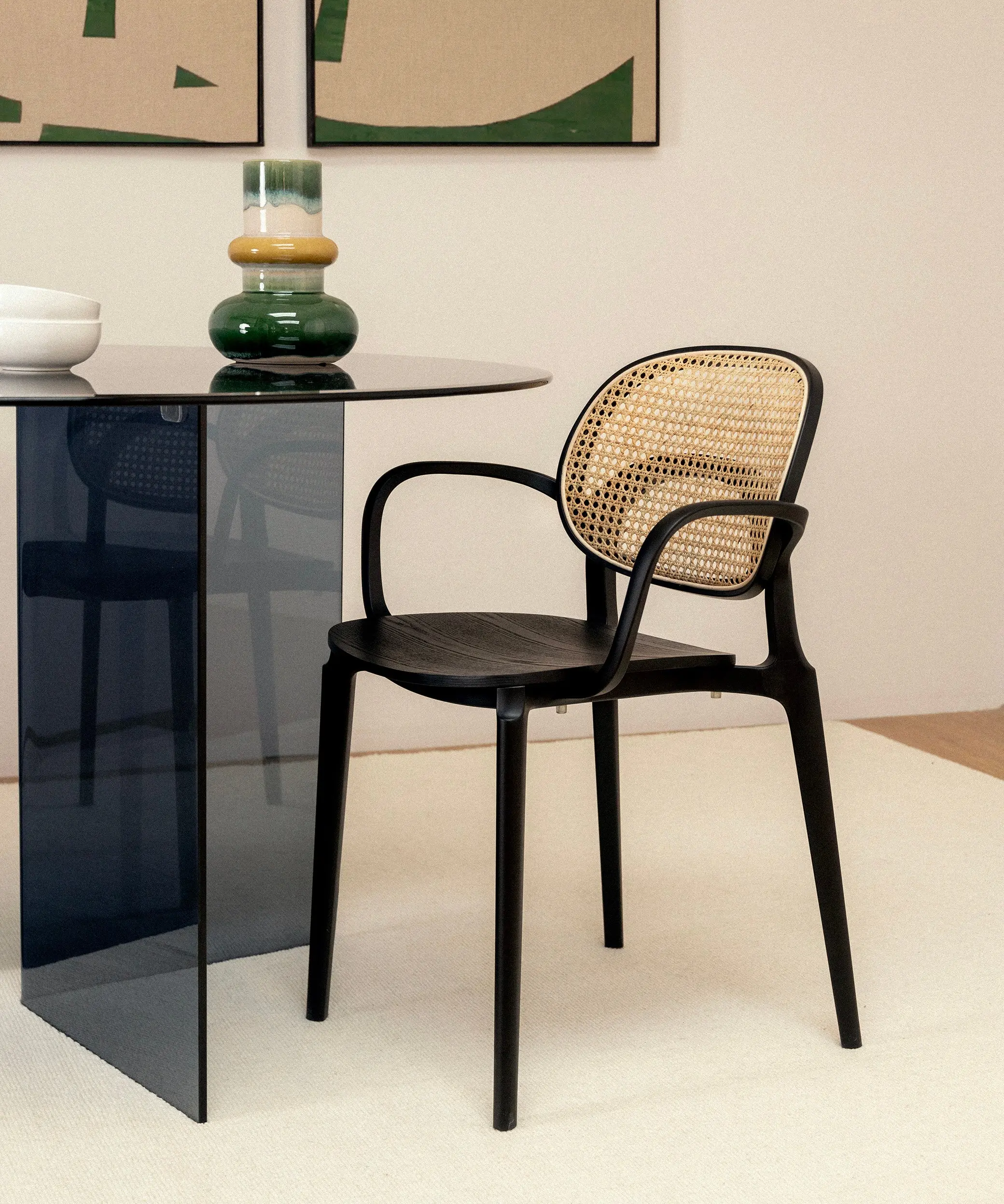 Silla de Comedor en Polipropileno Madera y Ratán con Reposabrazos Calista Arms - Image 2