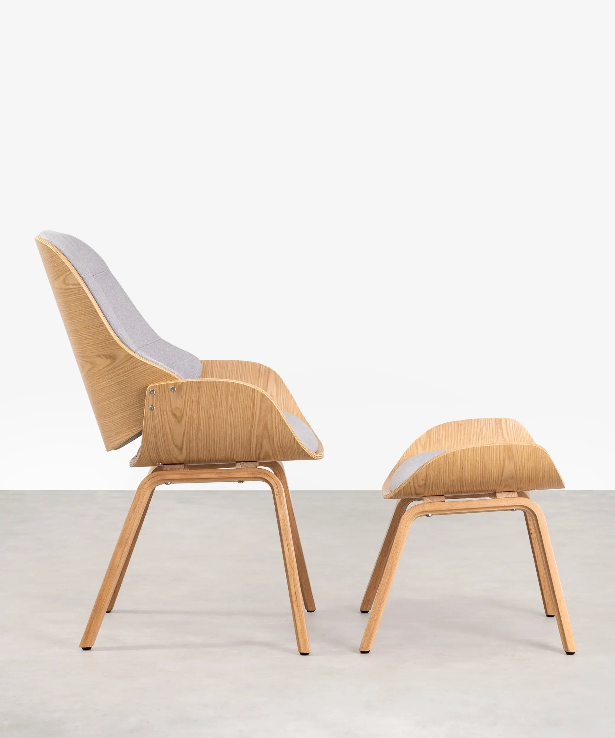 Sillón de Madera Tapizado en Tela y Lino con Reposapiés Benson - Image 3